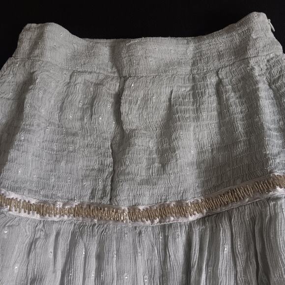 Free People Ella Tiered‎ Midi Skirt Size 0 Sky Blue Smocked Beaded Boho NWT - Picture 3 of 9